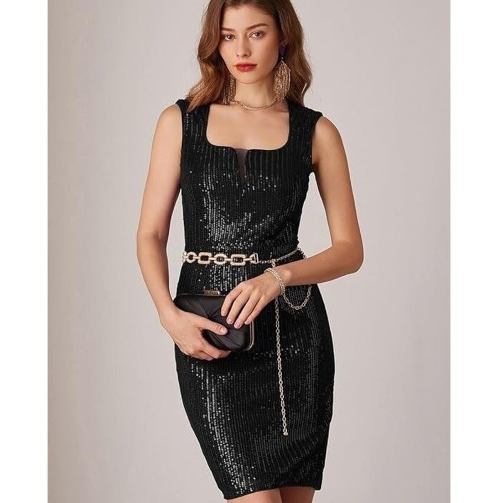 GRACE KARIN Women's US 14‎ Black Sleeveless Sparkly Glitter Sequin Dress Square